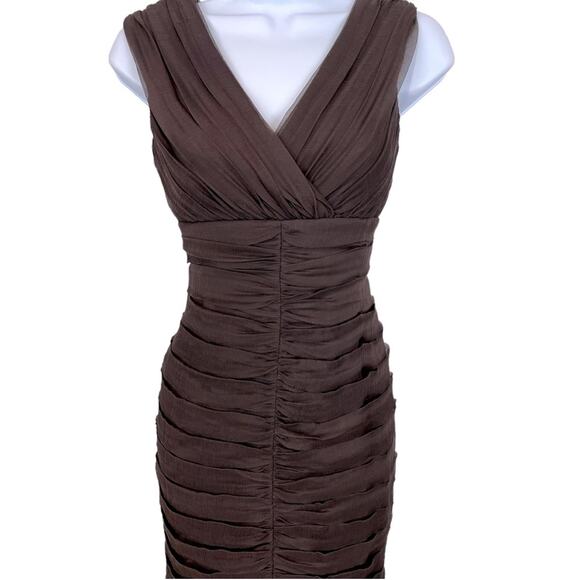 TADASHI COLLECTION Chiffon Silk Ruched Sheath Ruffle Dress - Picture 2 of 15